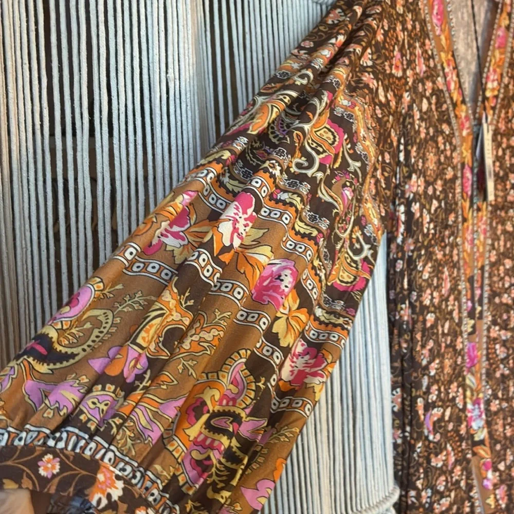 NWT💫Exclusive💫 Spell/Free People Madame Peacock Button Thru Gown in Coffee med - Picture 8 of 12